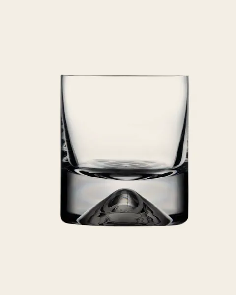 Heavy-based crystal rocks glass with a peaked rise inside the base